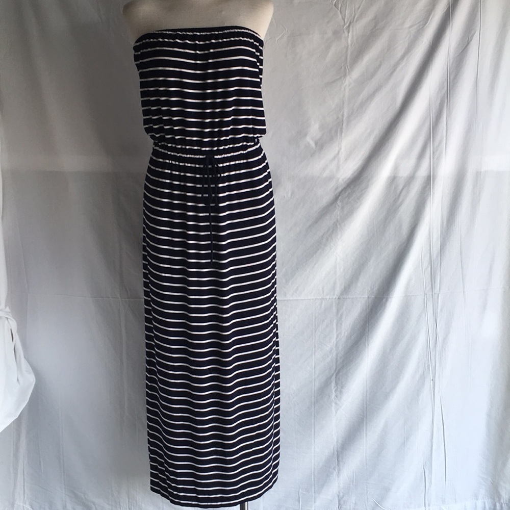J crew strapless blue/white striped dress Sz S